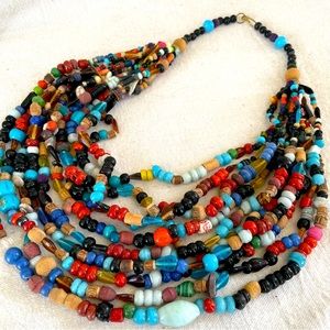Boho vintage confetti beaded necklace